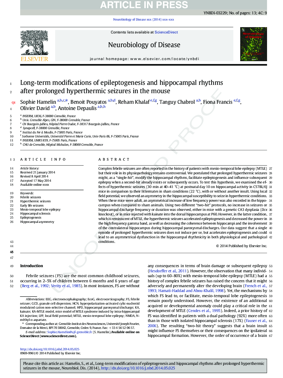 تغییرات درازمدت اپیلوتوژنز و ریتم هیپوکامپ پس از تشنج طولانی مدت هیپرترمی در موش 