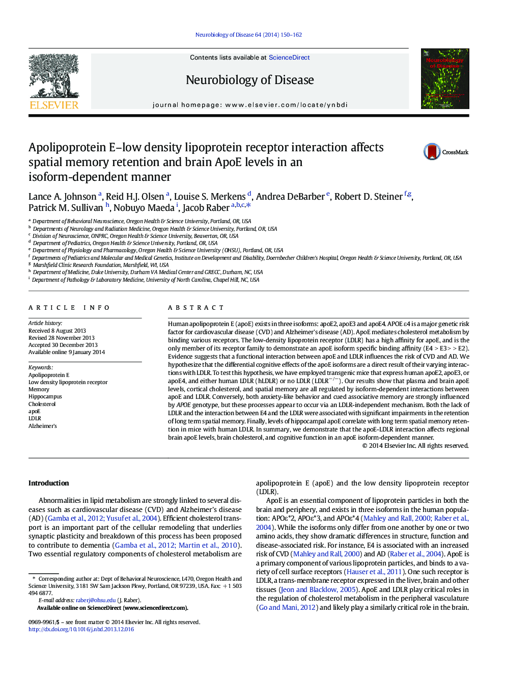 Apolipoprotein E–low density lipoprotein receptor interaction affects spatial memory retention and brain ApoE levels in an isoform-dependent manner