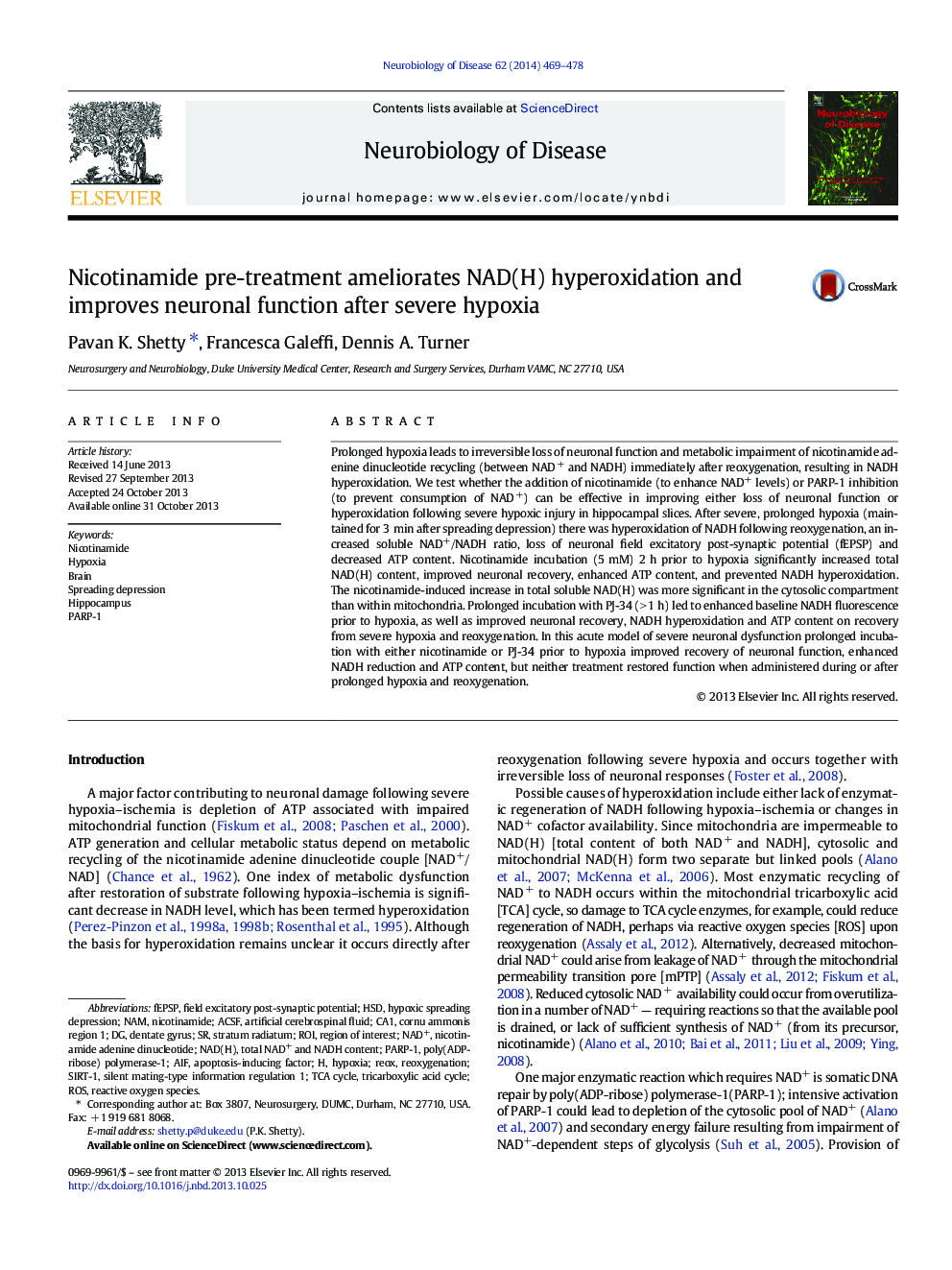 Nicotinamide pre-treatment ameliorates NAD(H) hyperoxidation and improves neuronal function after severe hypoxia