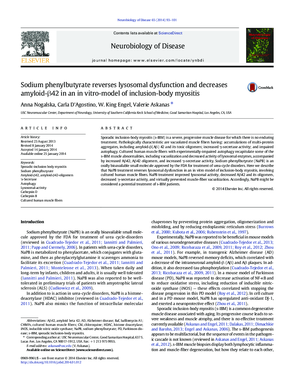 Sodium phenylbutyrate reverses lysosomal dysfunction and decreases amyloid-Î²42 in an in vitro-model of inclusion-body myositis