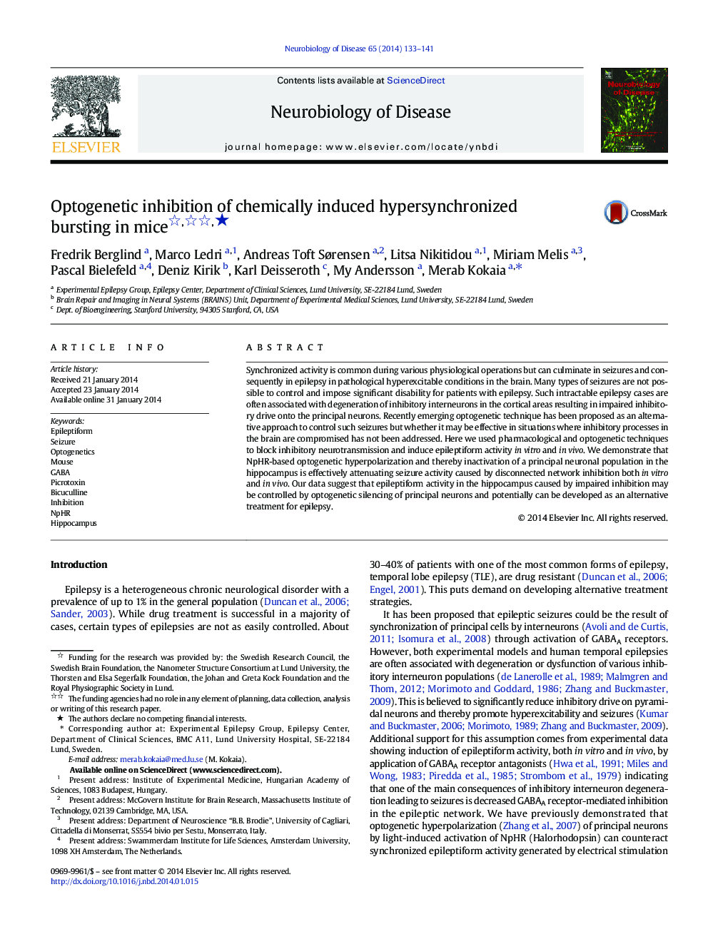 Optogenetic inhibition of chemically induced hypersynchronized bursting in mice