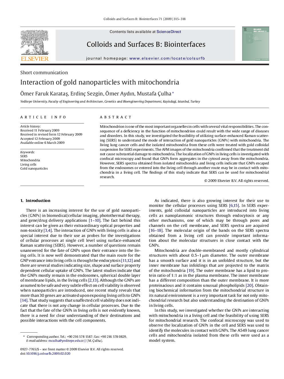 Interaction of gold nanoparticles with mitochondria