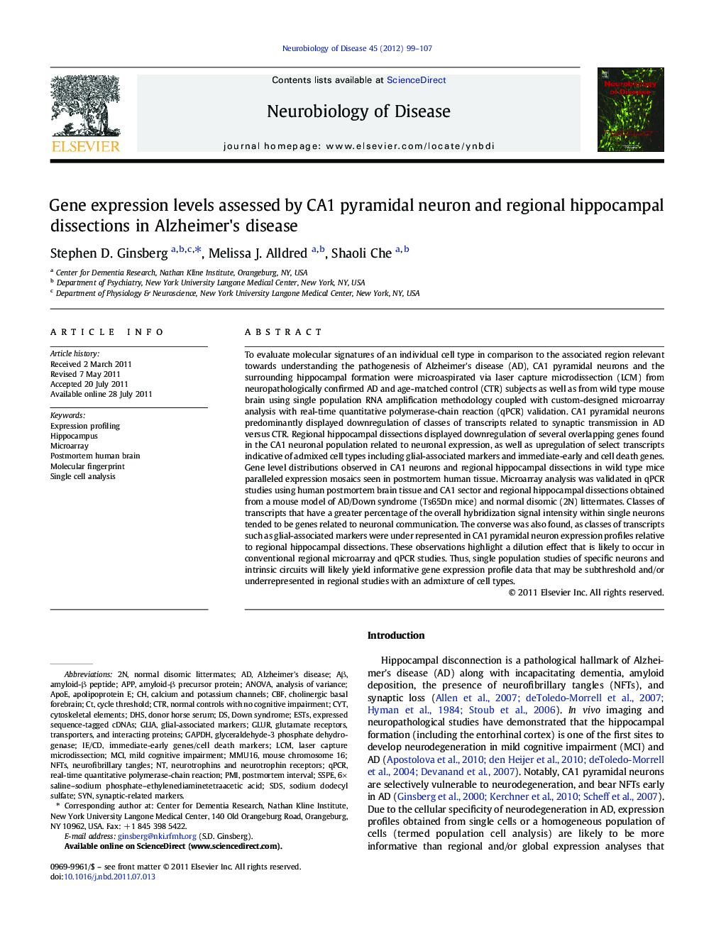 Gene expression levels assessed by CA1 pyramidal neuron and regional hippocampal dissections in Alzheimer's disease