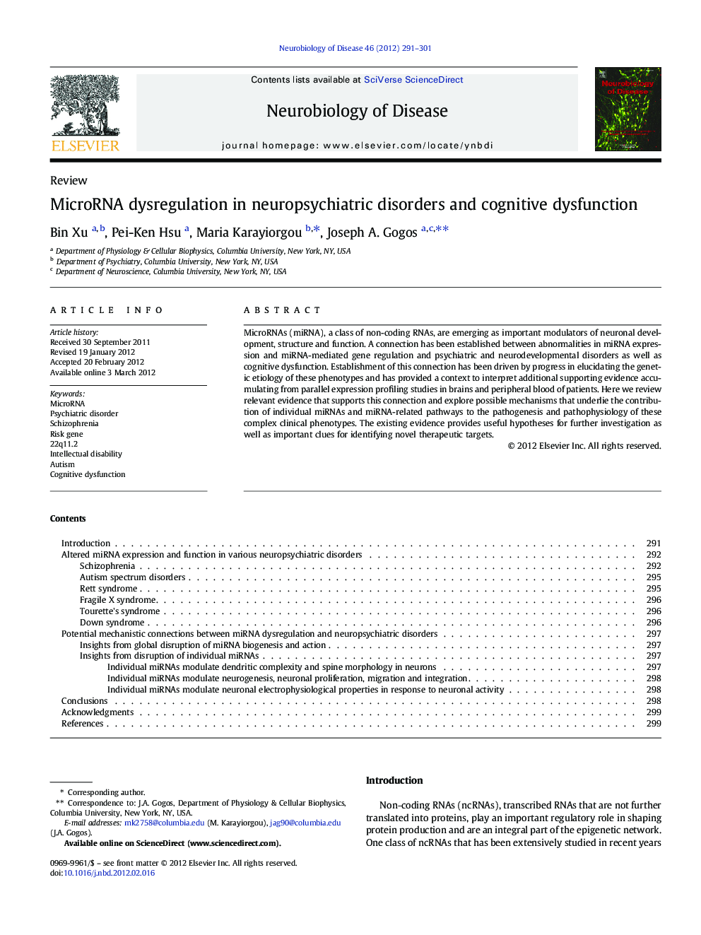 MicroRNA dysregulation in neuropsychiatric disorders and cognitive dysfunction