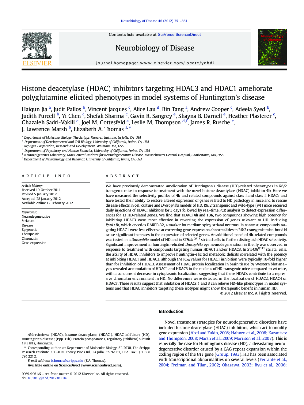 Histone deacetylase (HDAC) inhibitors targeting HDAC3 and HDAC1 ameliorate polyglutamine-elicited phenotypes in model systems of Huntington's disease