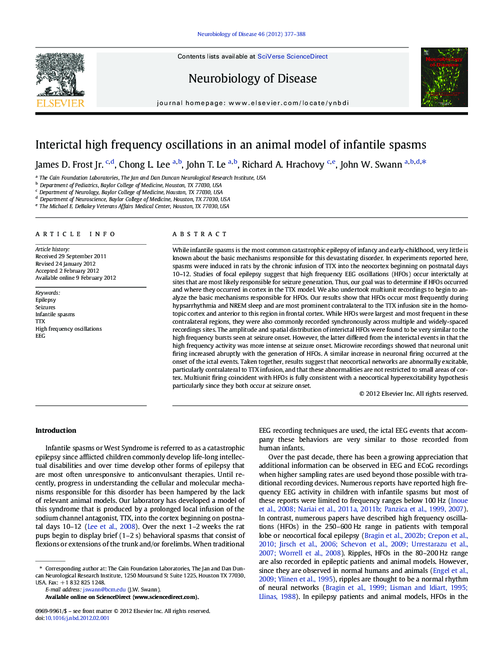 Interictal high frequency oscillations in an animal model of infantile spasms