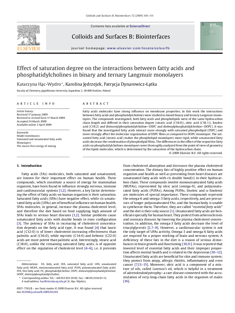 Effect of saturation degree on the interactions between fatty acids and phosphatidylcholines in binary and ternary Langmuir monolayers