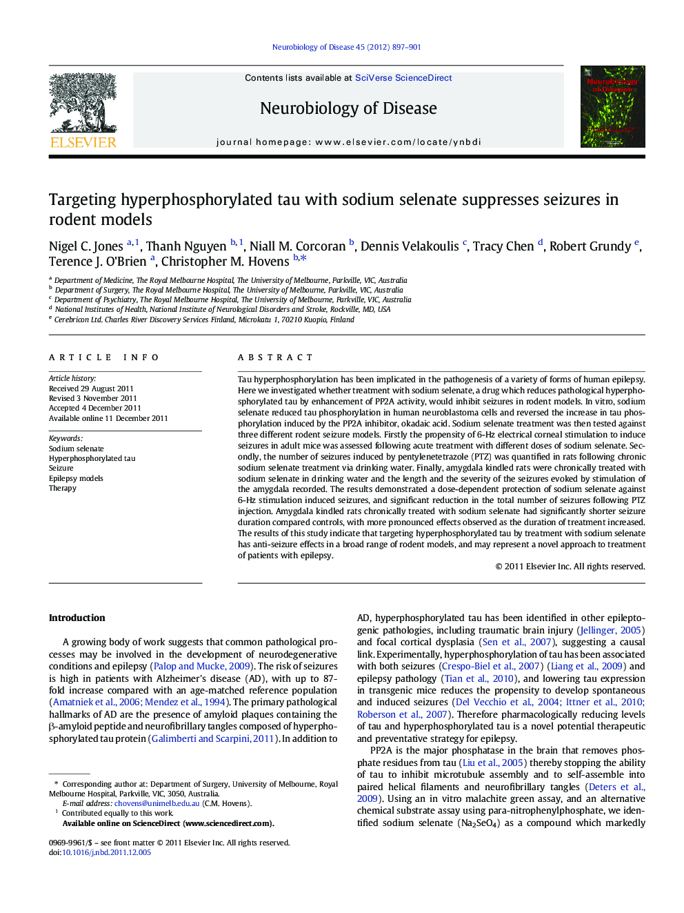 Targeting hyperphosphorylated tau with sodium selenate suppresses seizures in rodent models