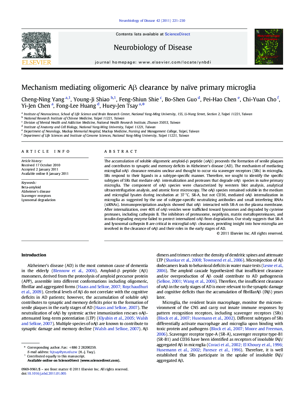 Mechanism mediating oligomeric AÎ² clearance by naïve primary microglia