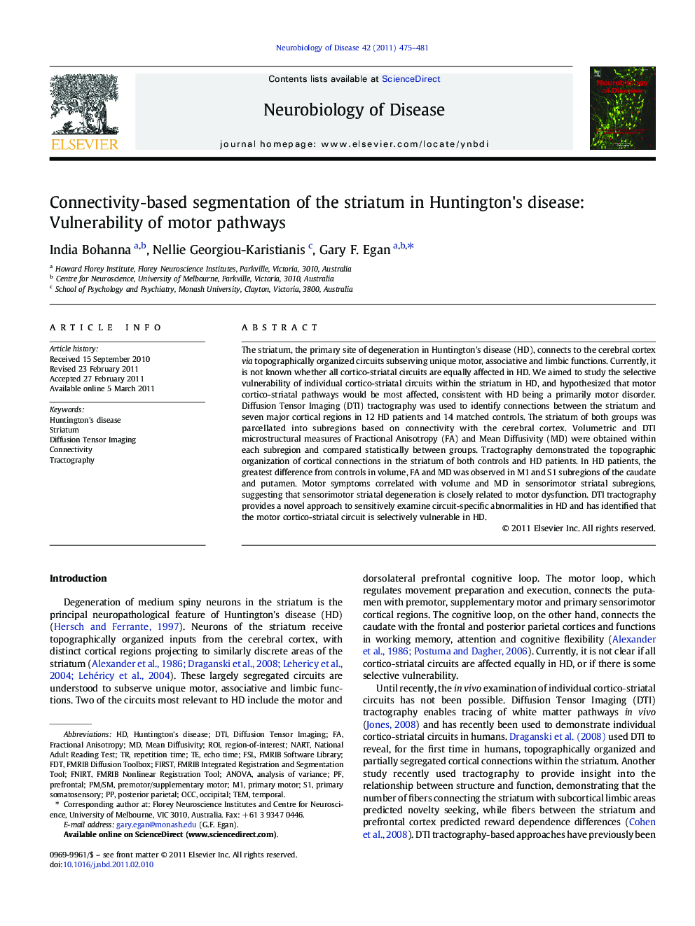 Connectivity-based segmentation of the striatum in Huntington's disease: Vulnerability of motor pathways