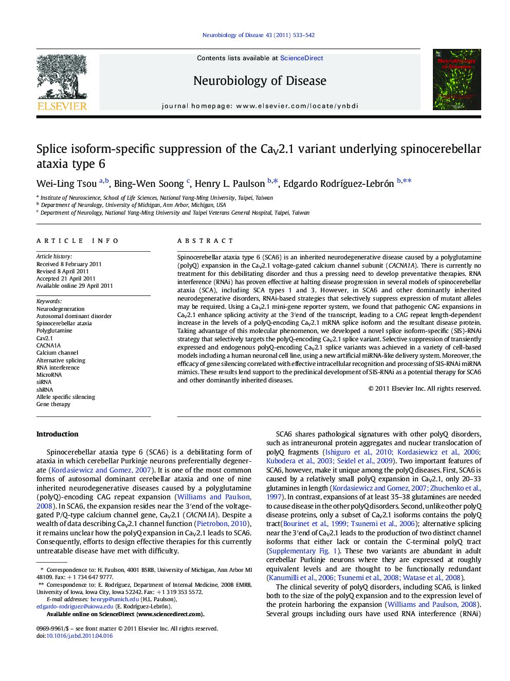 Splice isoform-specific suppression of the CaV2.1 variant underlying spinocerebellar ataxia type 6