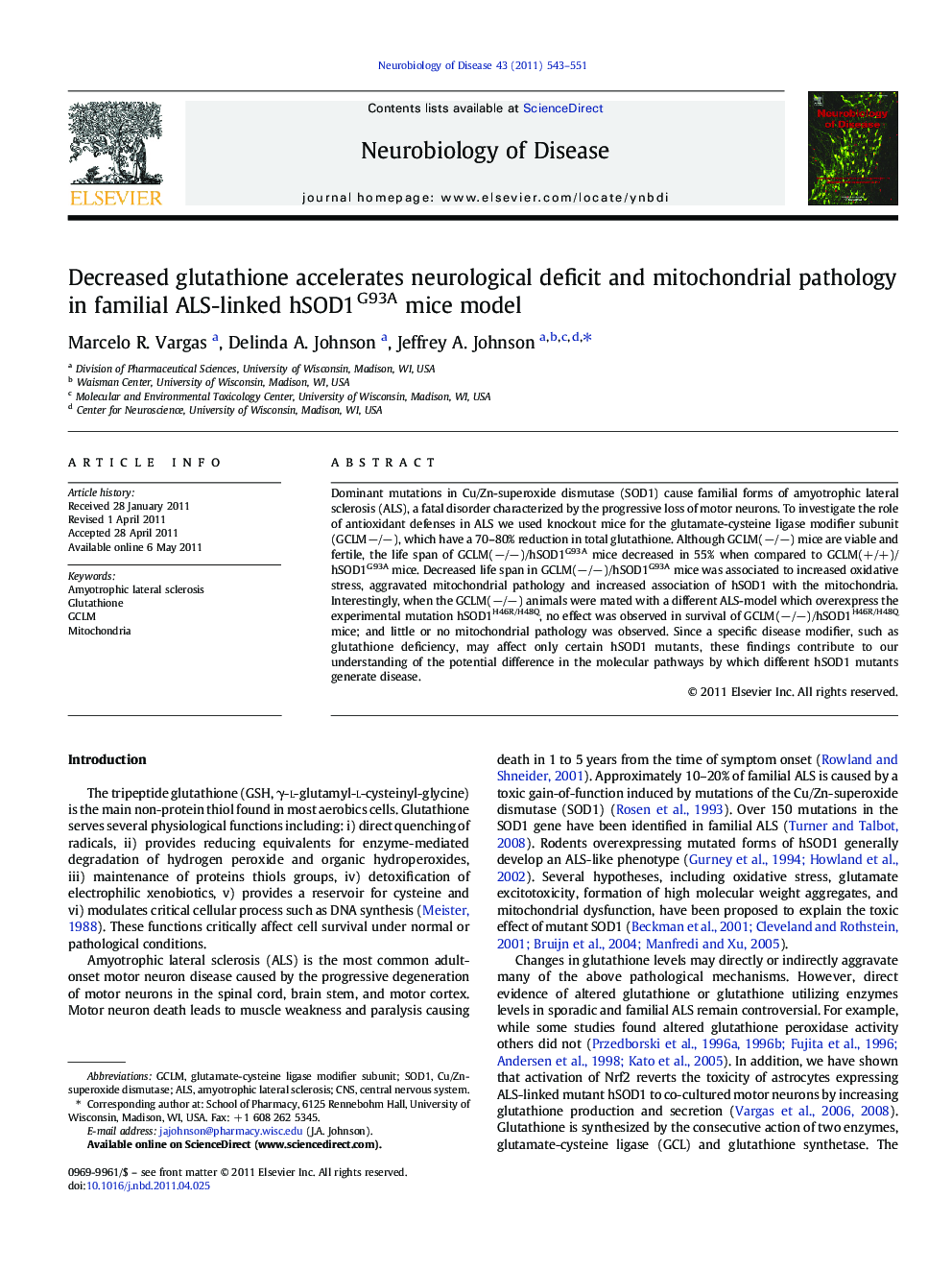 Decreased glutathione accelerates neurological deficit and mitochondrial pathology in familial ALS-linked hSOD1G93A mice model