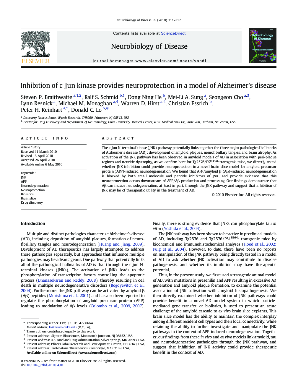 Inhibition of c-Jun kinase provides neuroprotection in a model of Alzheimer's disease