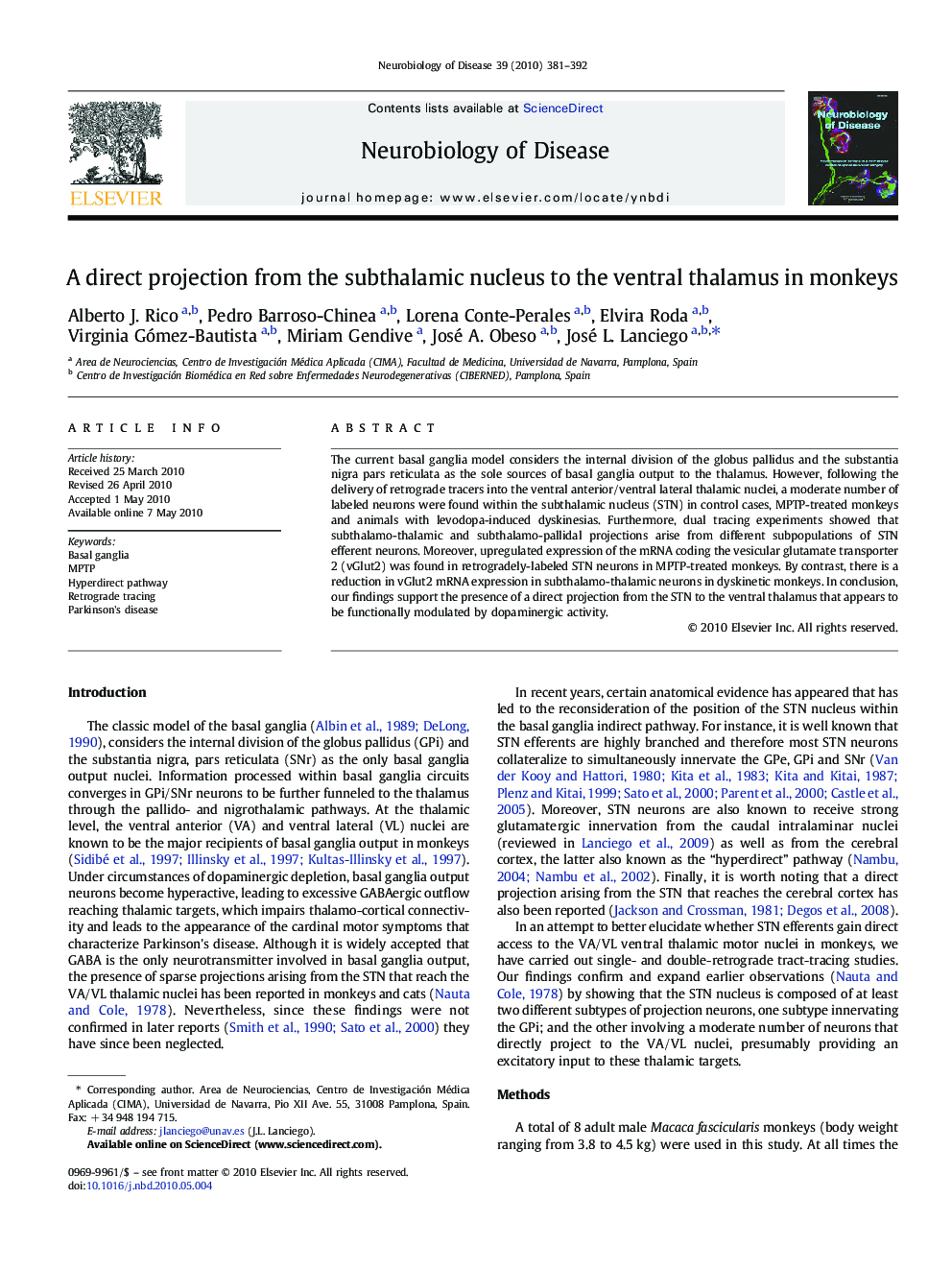 A direct projection from the subthalamic nucleus to the ventral thalamus in monkeys