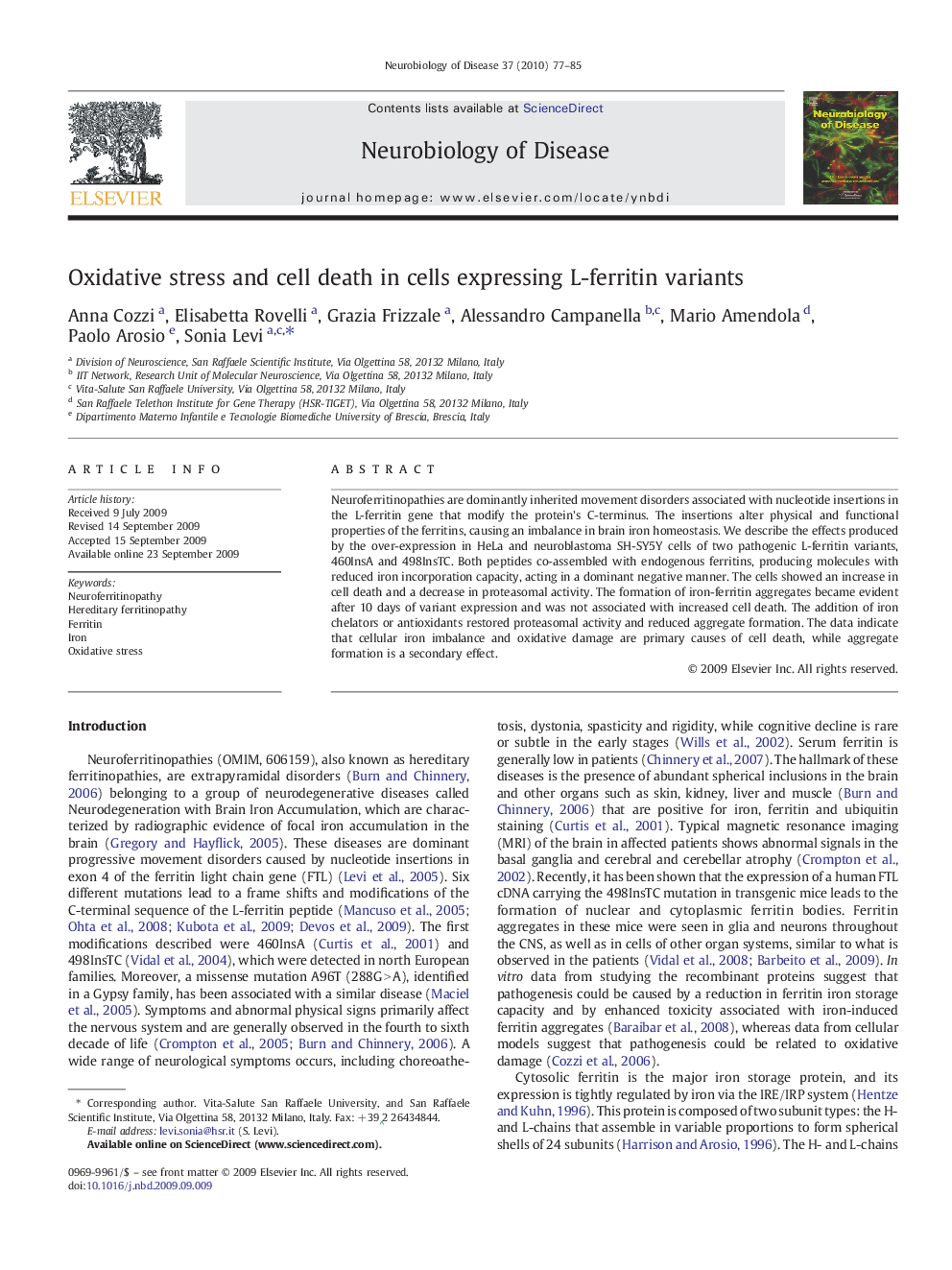 Oxidative stress and cell death in cells expressing L-ferritin variants causing neuroferritinopathy