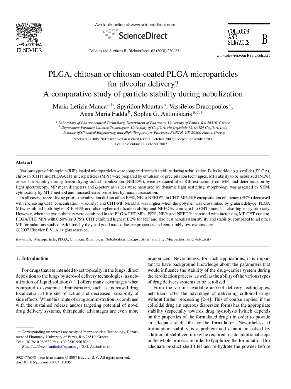 PLGA, chitosan or chitosan-coated PLGA microparticles for alveolar delivery?