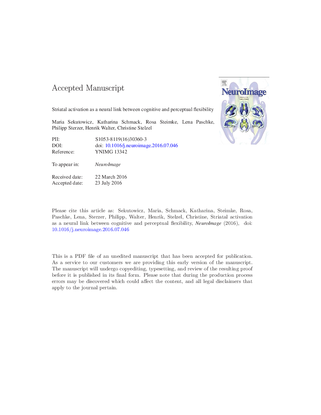 Striatal activation as a neural link between cognitive and perceptual flexibility