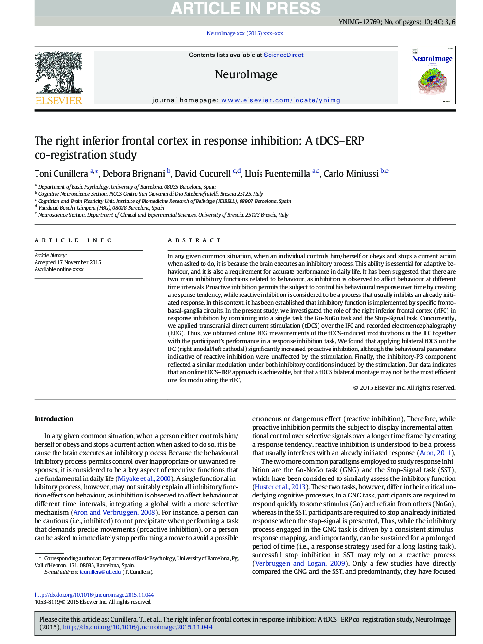 The right inferior frontal cortex in response inhibition: A tDCS-ERP co-registration study