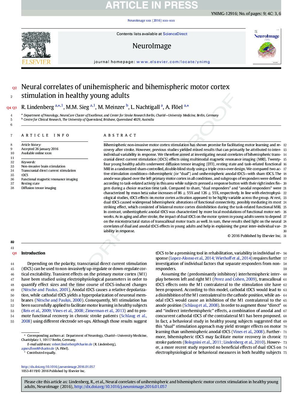 Neural correlates of unihemispheric and bihemispheric motor cortex stimulation in healthy young adults