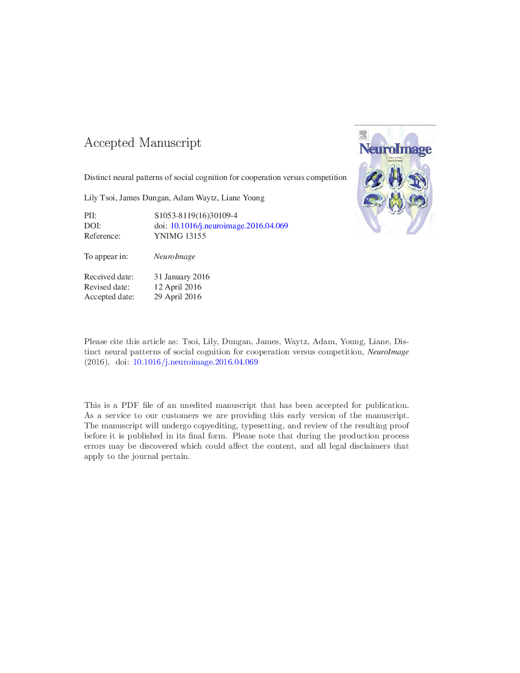 Distinct neural patterns of social cognition for cooperation versus competition