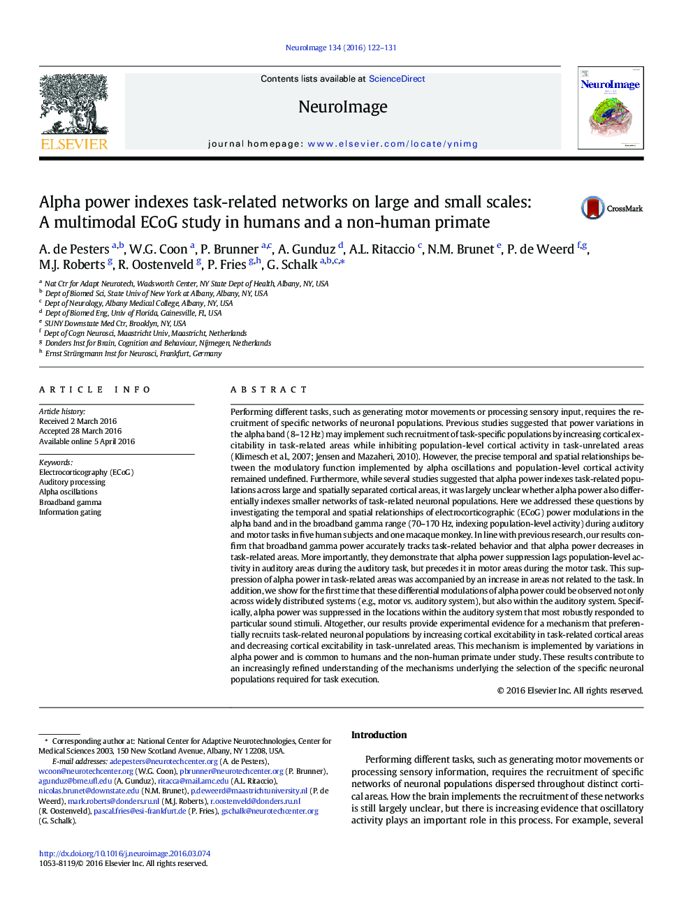 Alpha power indexes task-related networks on large and small scales: A multimodal ECoG study in humans and a non-human primate