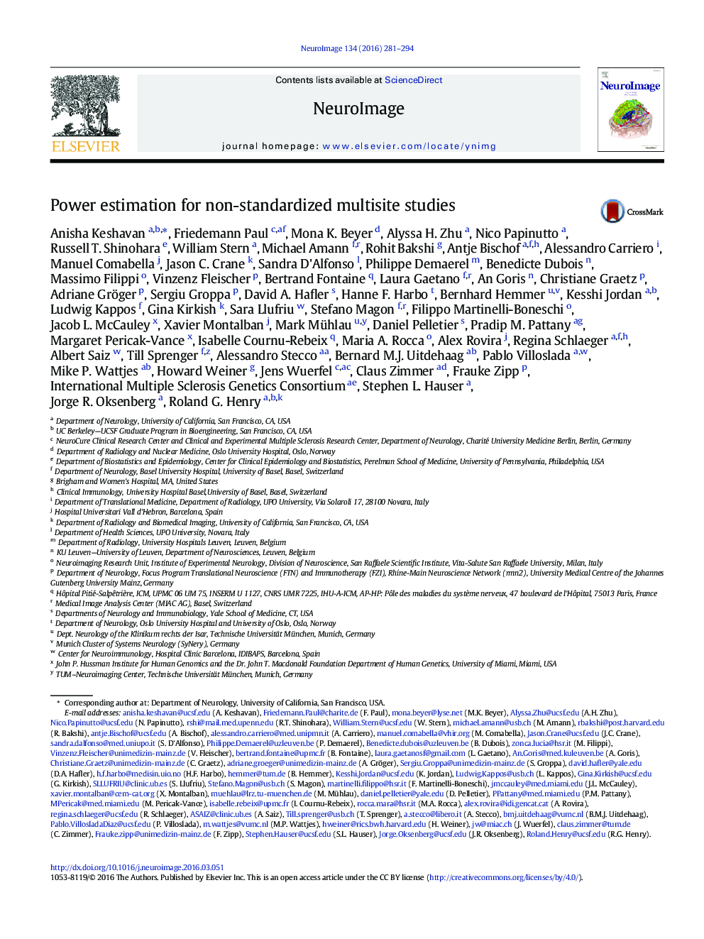 Power estimation for non-standardized multisite studies