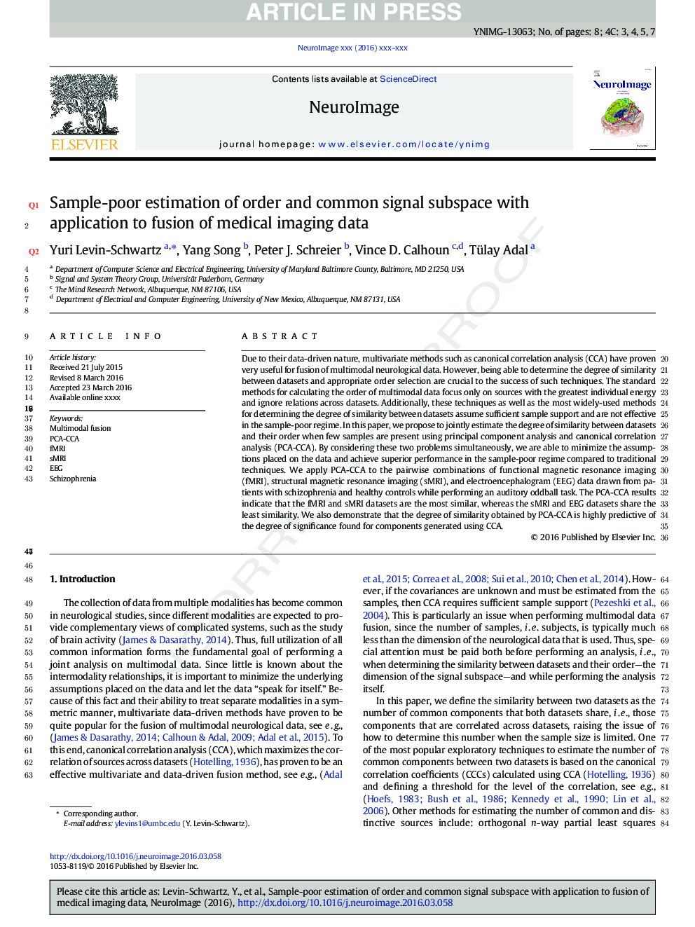 Sample-poor estimation of order and common signal subspace with application to fusion of medical imaging data