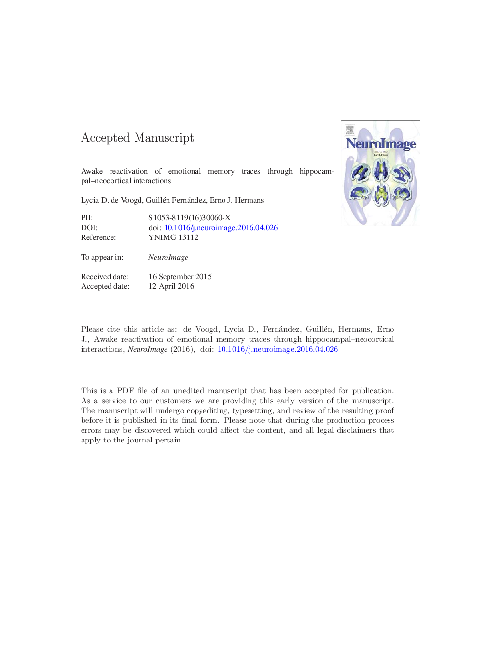 Awake reactivation of emotional memory traces through hippocampal-neocortical interactions