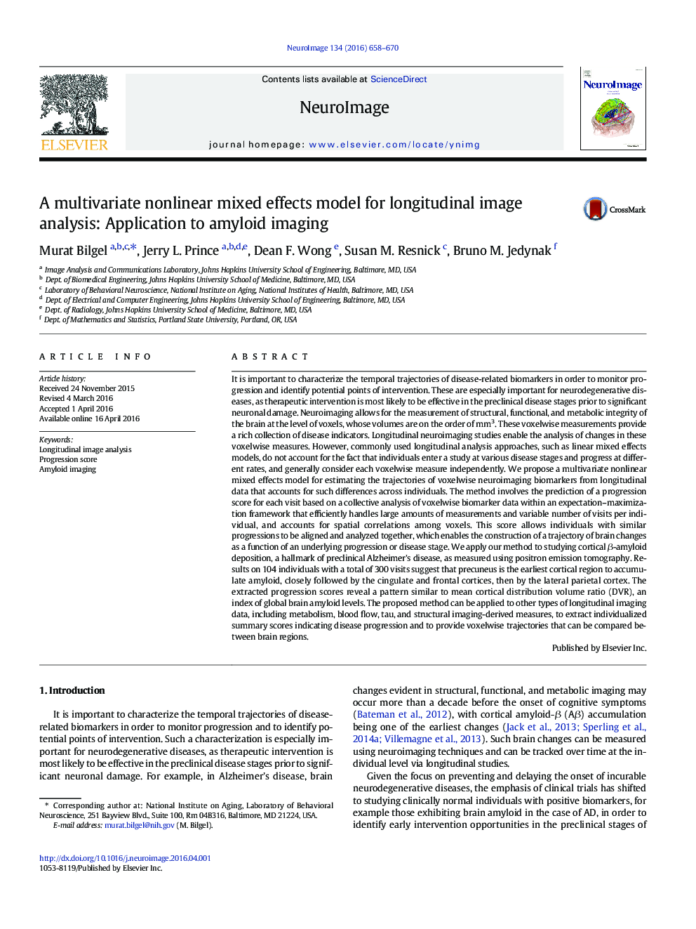 A multivariate nonlinear mixed effects model for longitudinal image analysis: Application to amyloid imaging