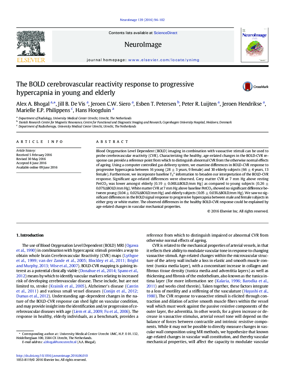 عکس صفحه اول مقاله: The BOLD cerebrovascular reactivity response to progressive hypercapnia in young and elderly The BOLD cerebrovascular reactivity response to progressive hypercapnia in young and elderly