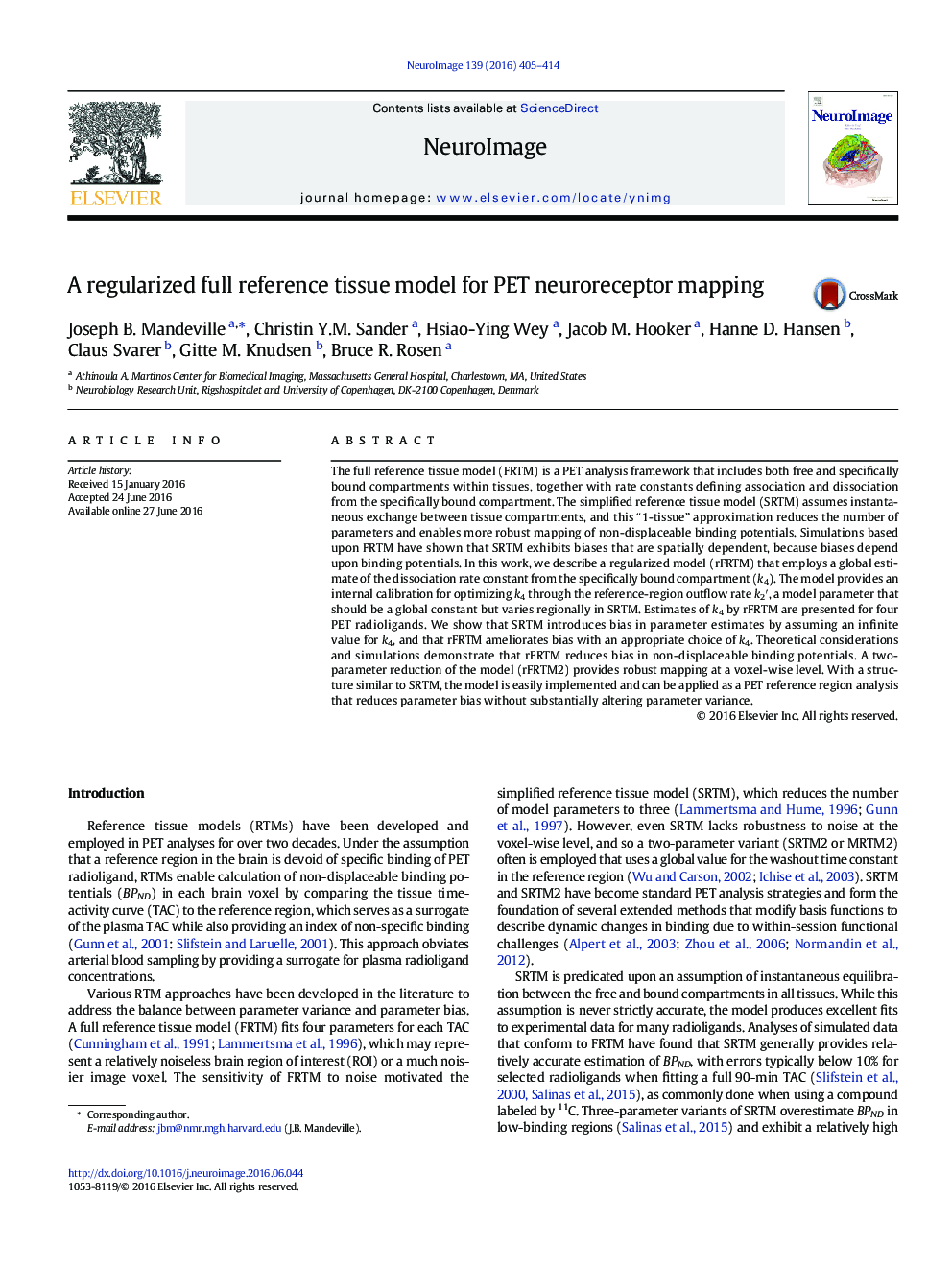 A regularized full reference tissue model for PET neuroreceptor mapping