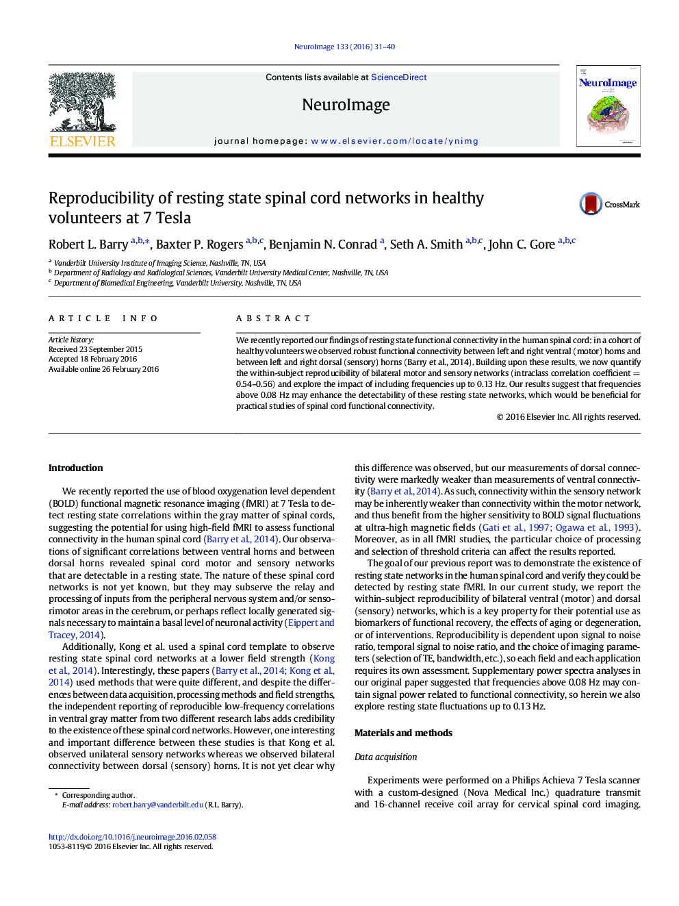 Reproducibility of resting state spinal cord networks in healthy volunteers at 7 Tesla