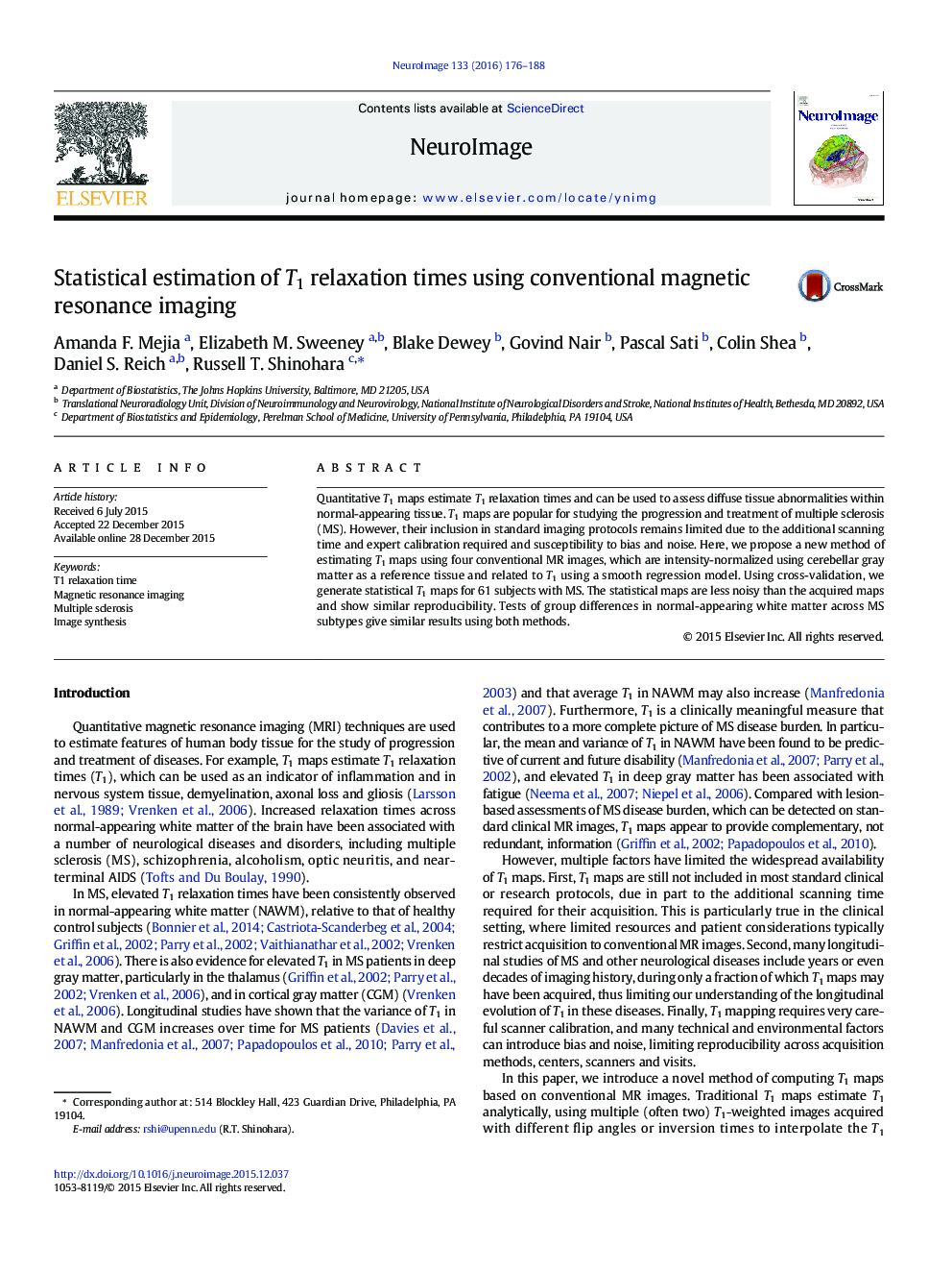 Statistical estimation of T1 relaxation times using conventional magnetic resonance imaging