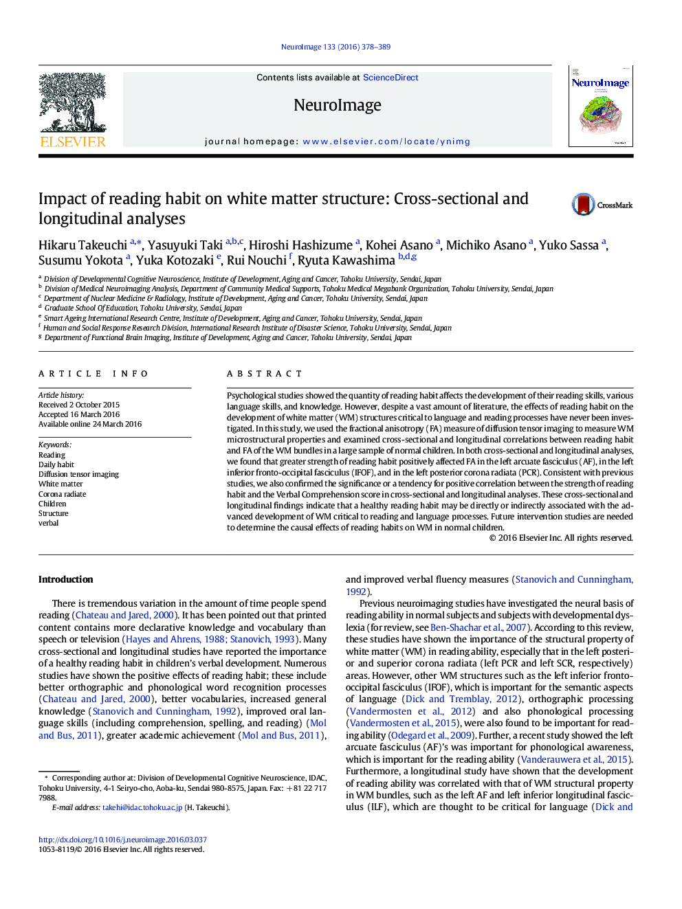 تاثیر عادت خواندن بر ساختار ماده سفید: تجزیه و تحلیل مقطعی و طولی 