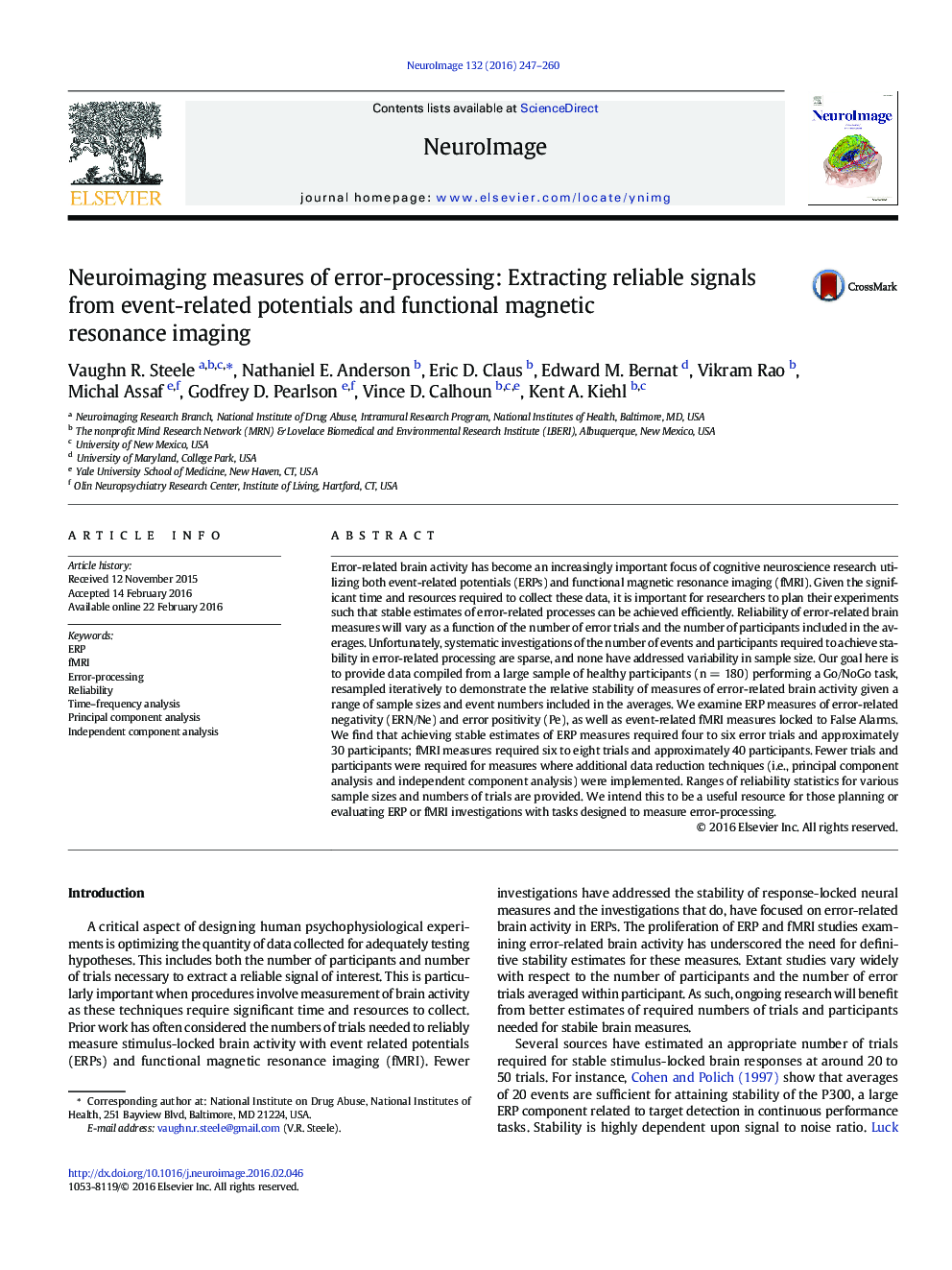 Neuroimaging measures of error-processing: Extracting reliable signals from event-related potentials and functional magnetic resonance imaging