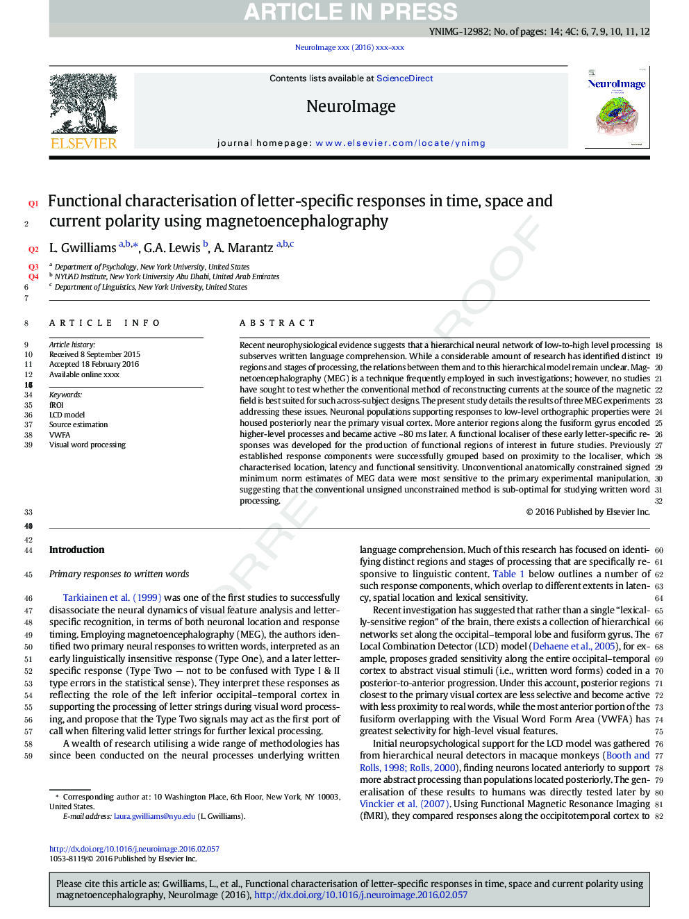 Functional characterisation of letter-specific responses in time, space and current polarity using magnetoencephalography