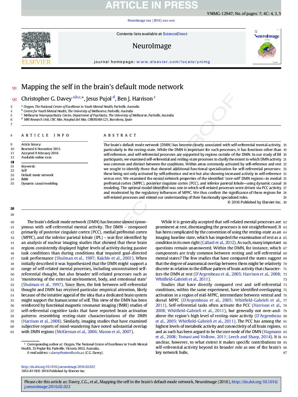 Mapping the self in the brain's default mode network