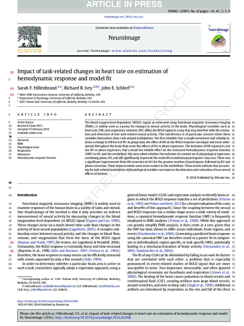 Impact of task-related changes in heart rate on estimation of hemodynamic response and model fit