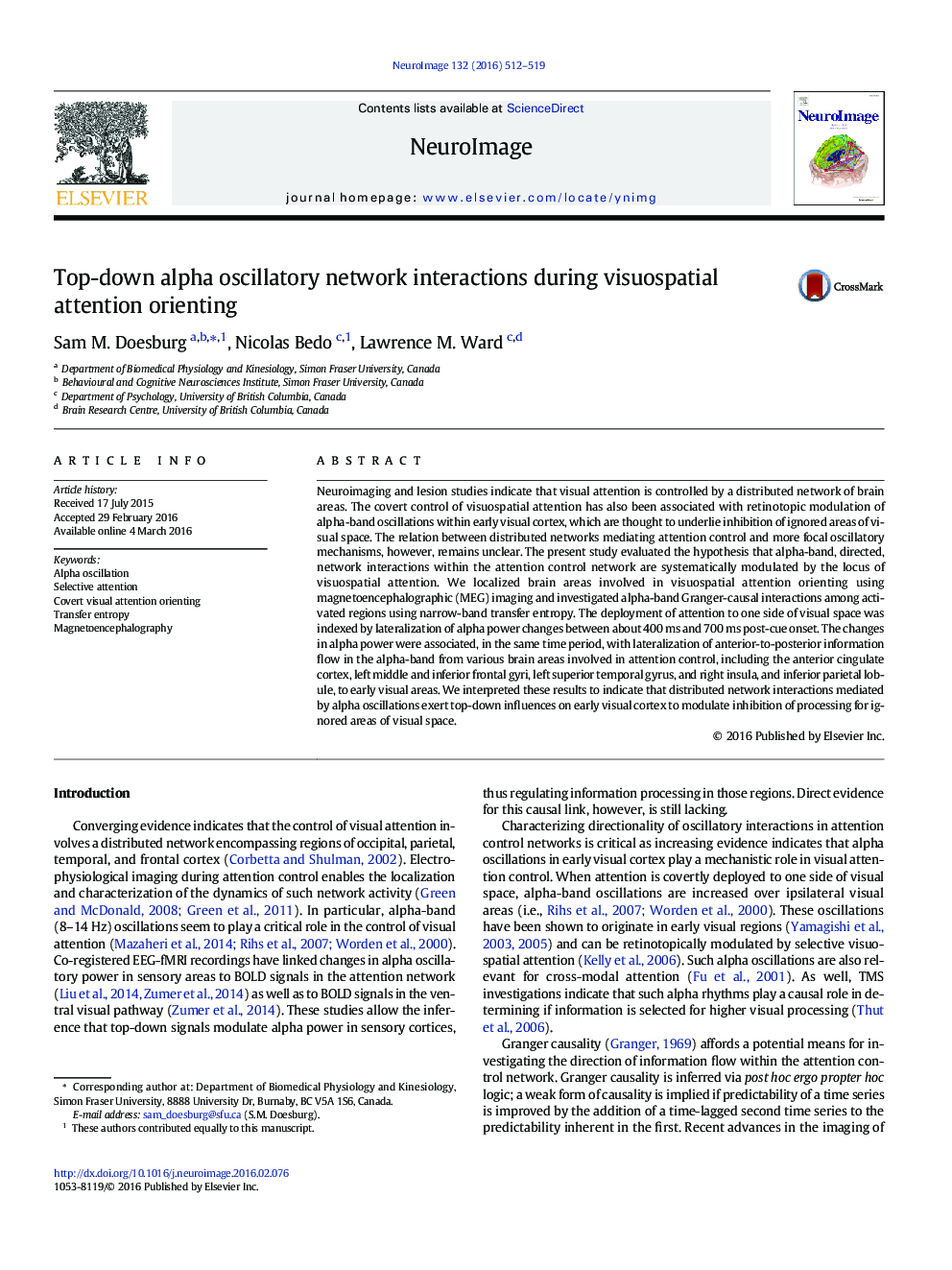 Top-down alpha oscillatory network interactions during visuospatial attention orienting