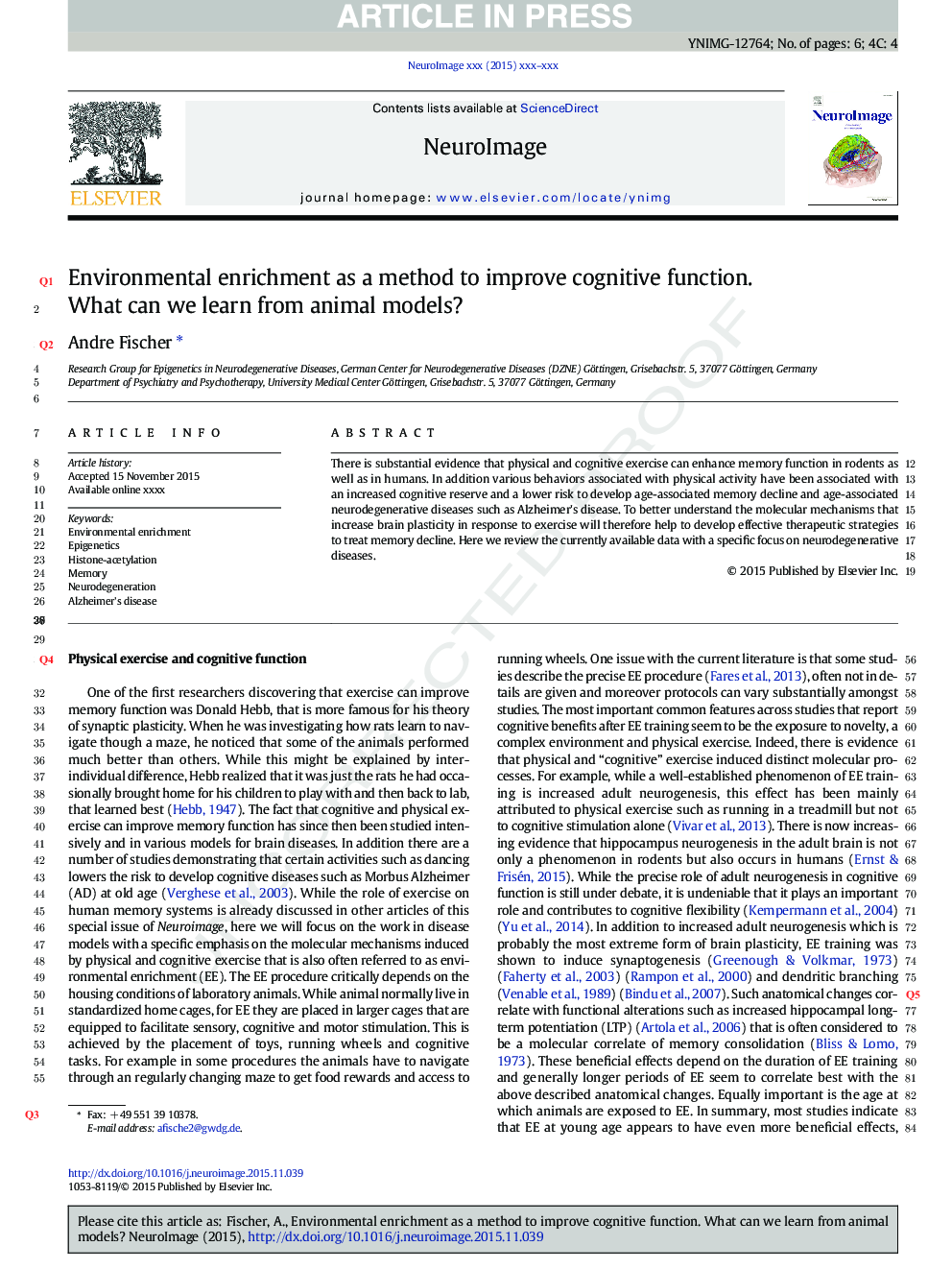 Environmental enrichment as a method to improve cognitive function. What can we learn from animal models?