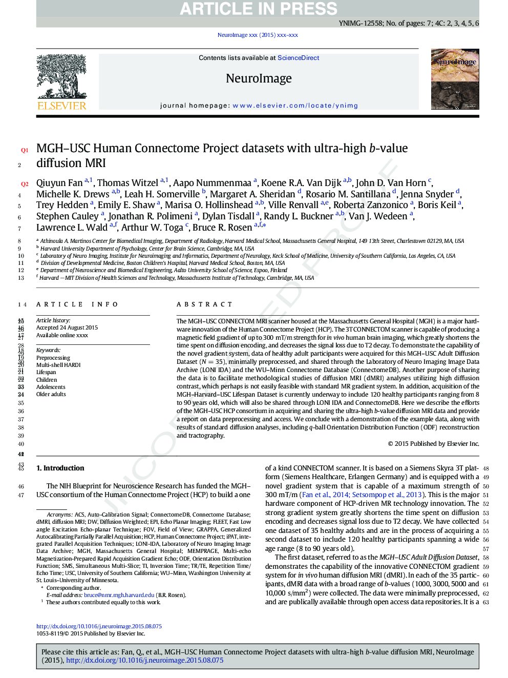 MGH-USC Human Connectome Project datasets with ultra-high b-value diffusion MRI