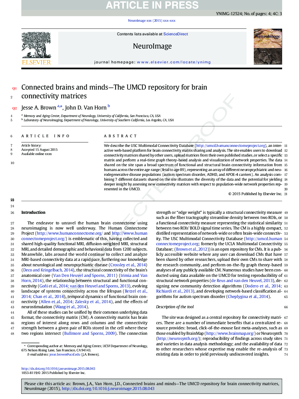 Connected brains and minds-The UMCD repository for brain connectivity matrices