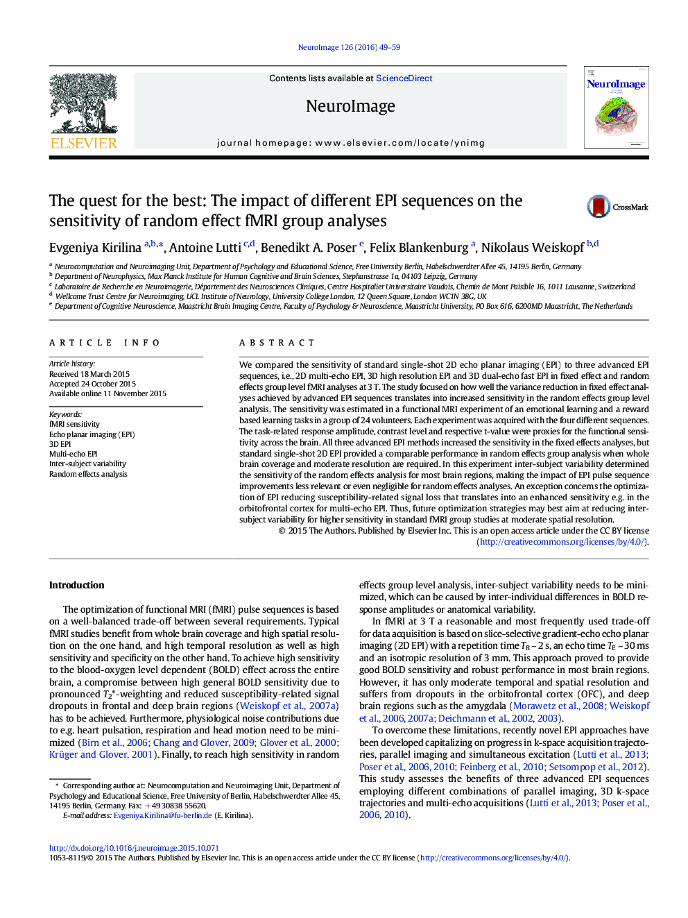 The quest for the best: The impact of different EPI sequences on the sensitivity of random effect fMRI group analyses