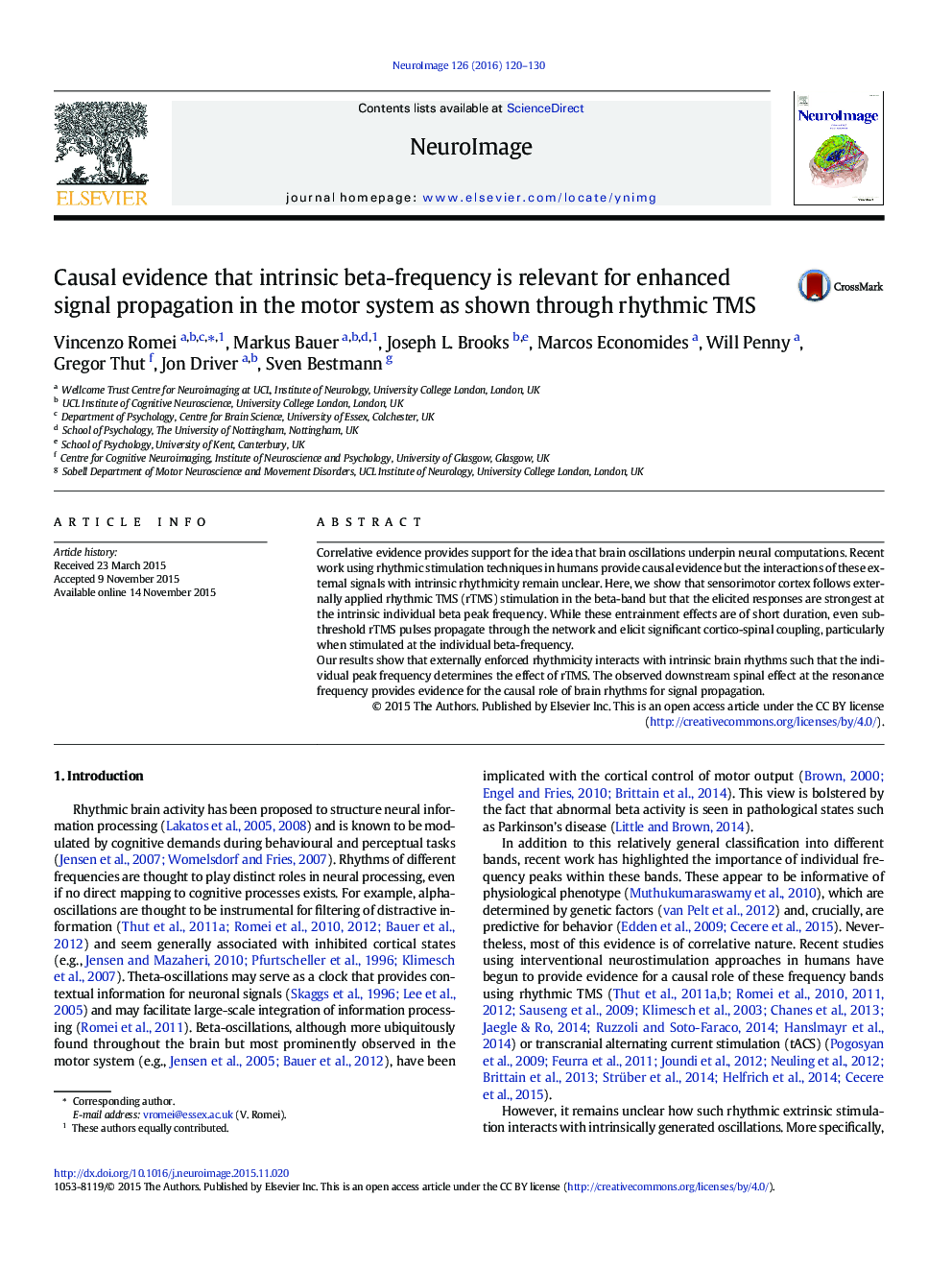 Causal evidence that intrinsic beta-frequency is relevant for enhanced signal propagation in the motor system as shown through rhythmic TMS