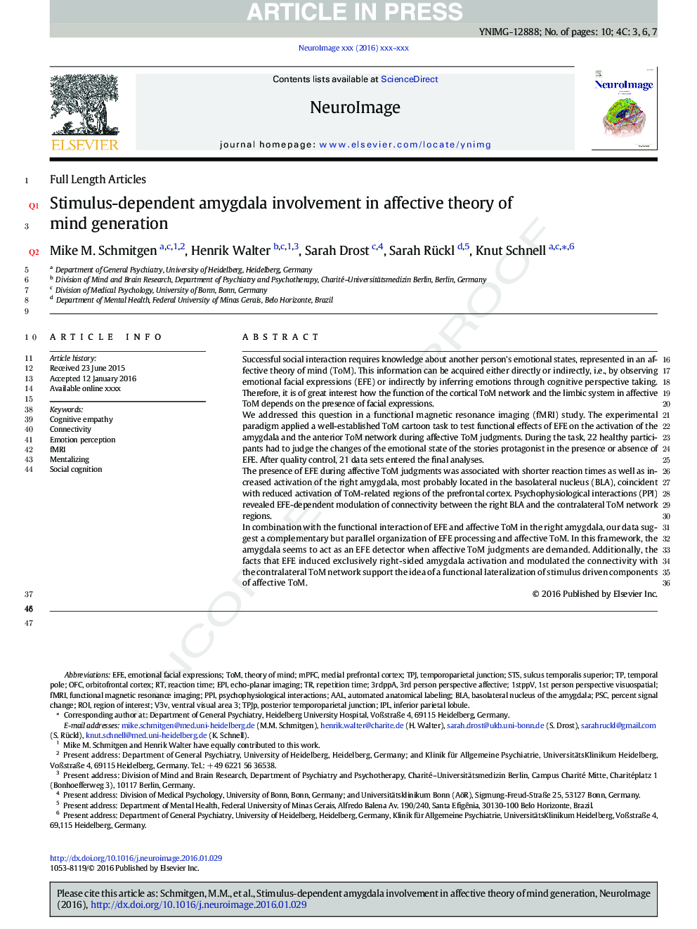 Stimulus-dependent amygdala involvement in affective theory of mind generation