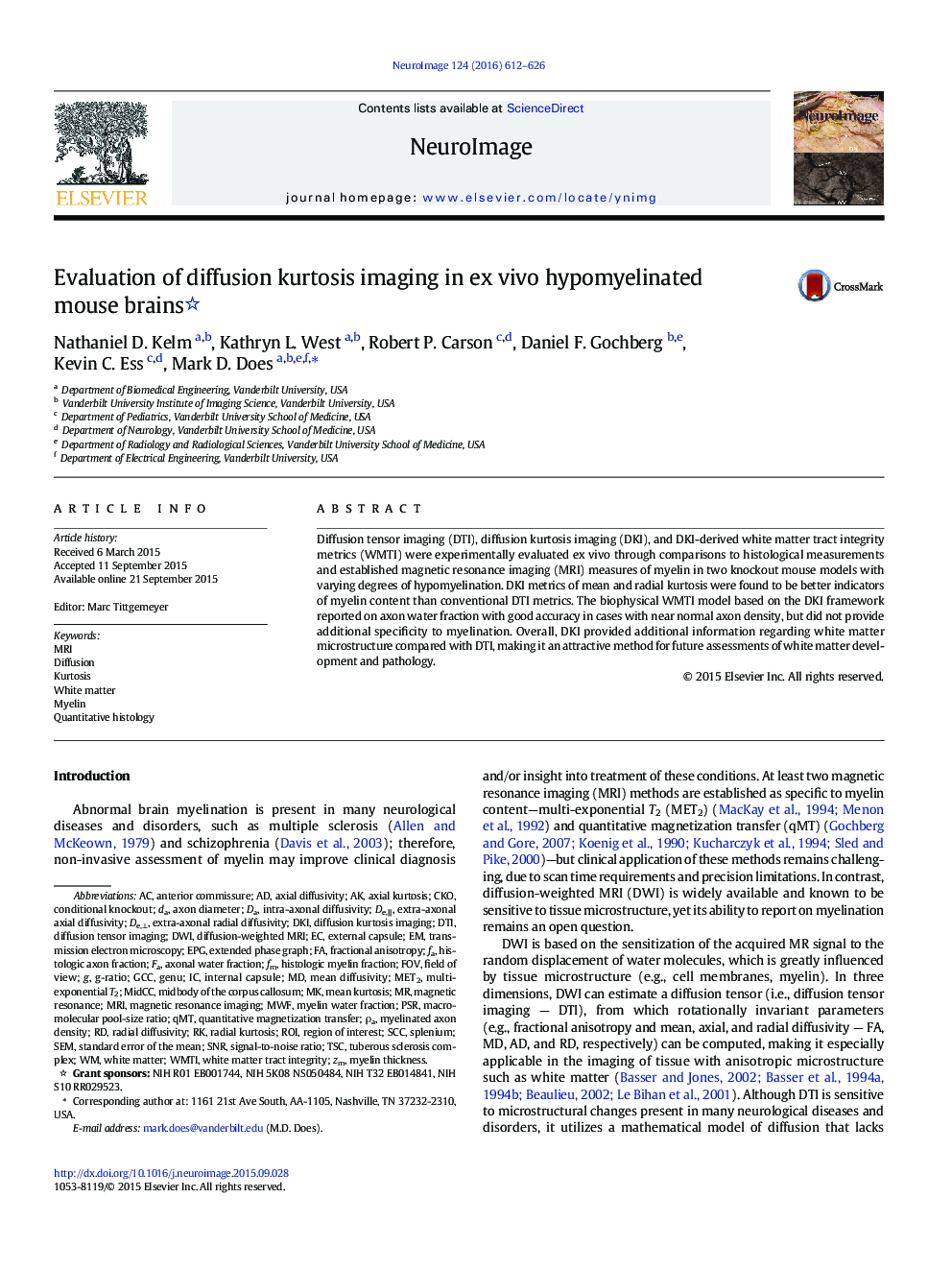 Evaluation of diffusion kurtosis imaging in ex vivo hypomyelinated mouse brains