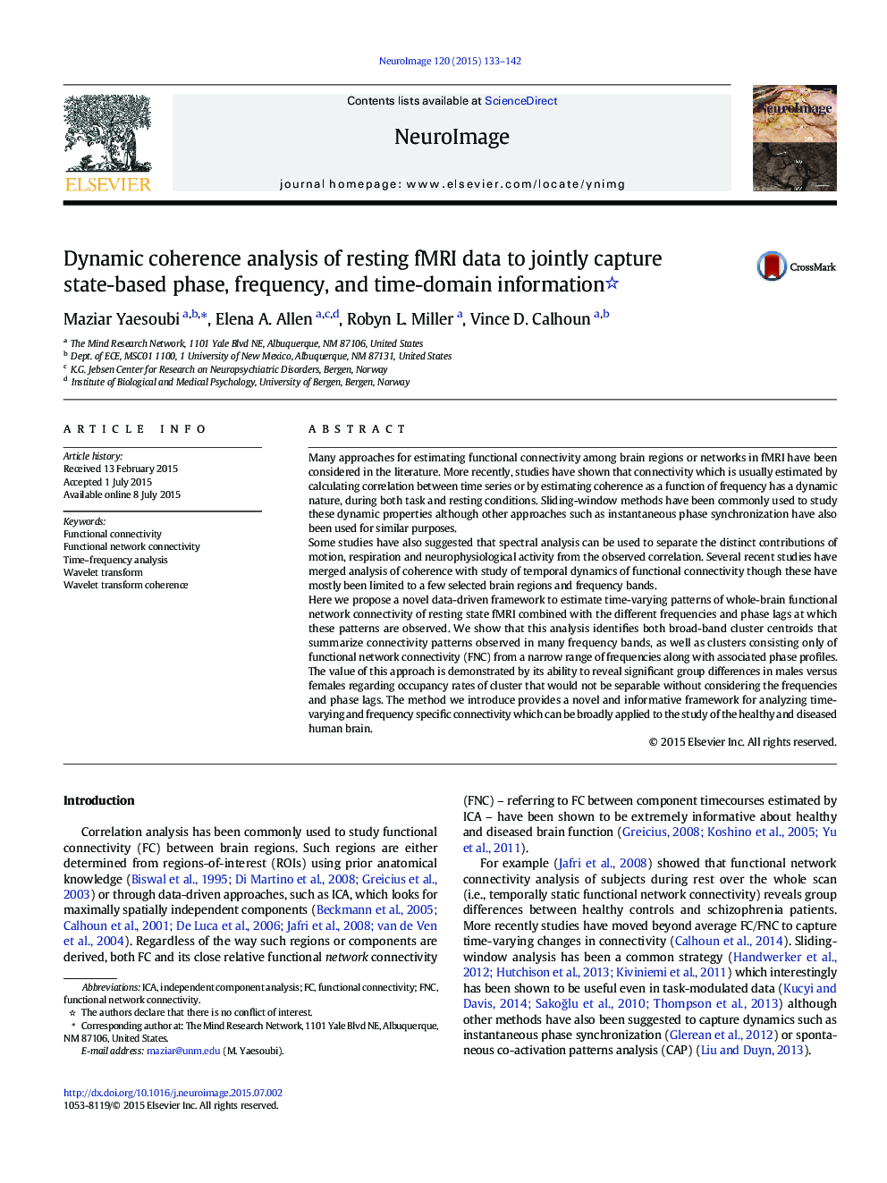 Dynamic coherence analysis of resting fMRI data to jointly capture state-based phase, frequency, and time-domain information