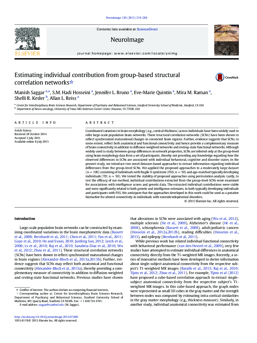 Estimating individual contribution from group-based structural correlation networks