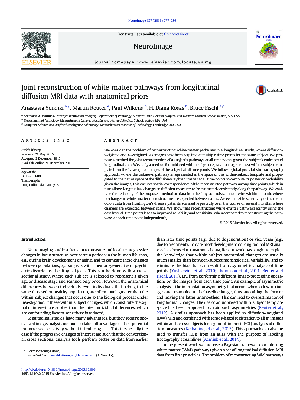 Joint reconstruction of white-matter pathways from longitudinal diffusion MRI data with anatomical priors