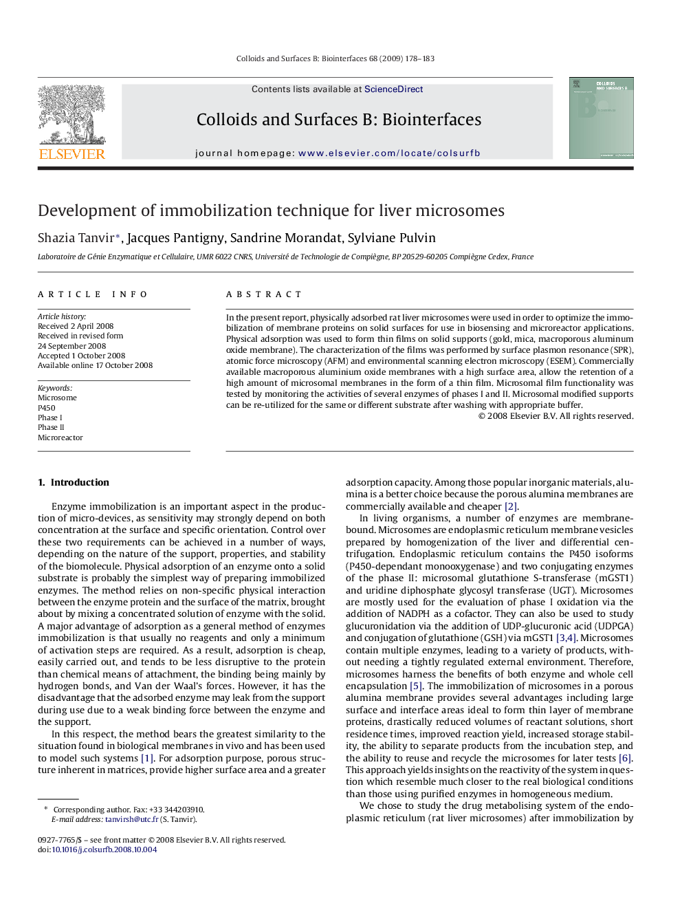 Development of immobilization technique for liver microsomes